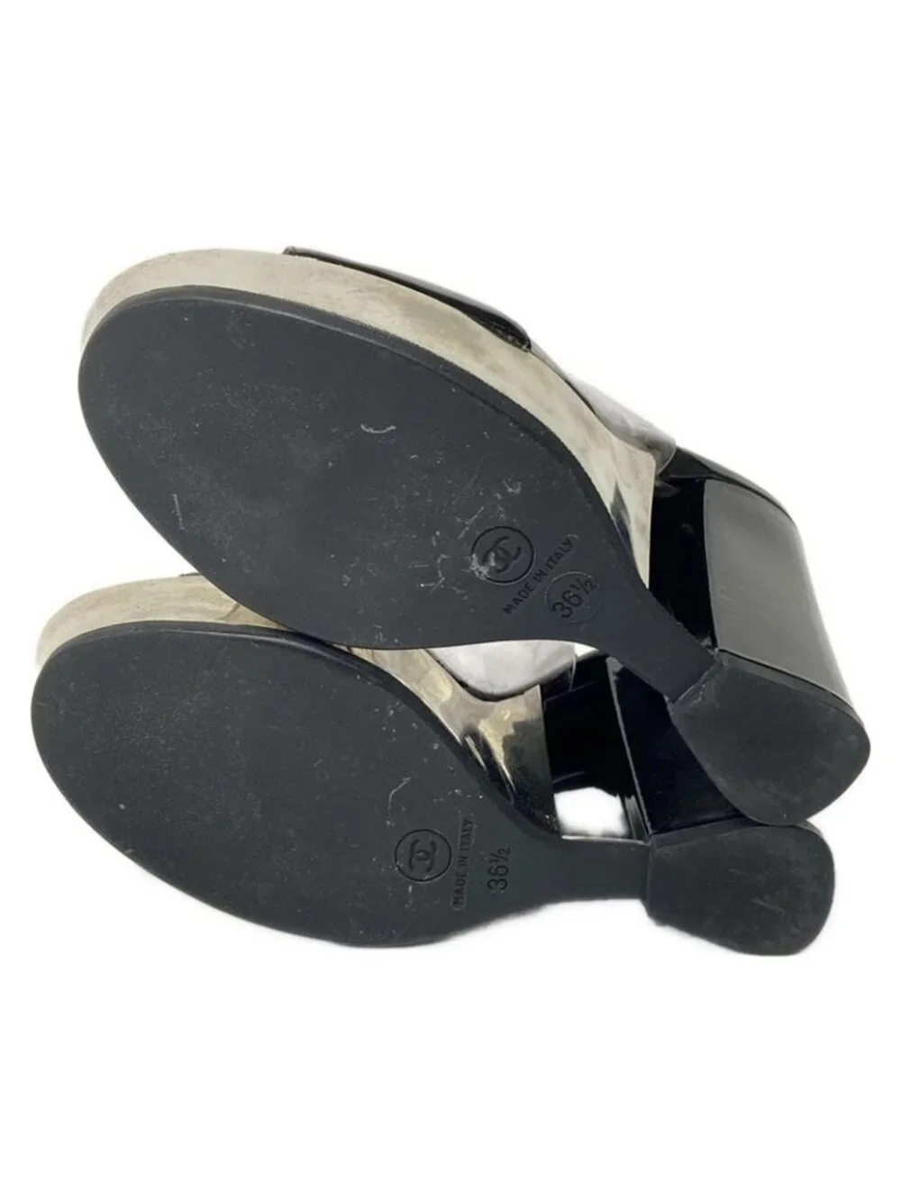 Chanel Sandals 36.5 Black Clear Wedge Sole Leather - Picture 4 of 6
